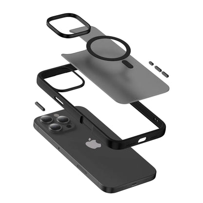 Crong Hybrid Frost MAG dėklas – dėklas su MagSafe, skirtas iPhone 16 Pro (juodas)