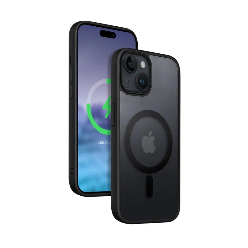 Crong Hybrid Frost MAG dėklas - iPhone 15 Plus MagSafe dėklas (juodas)