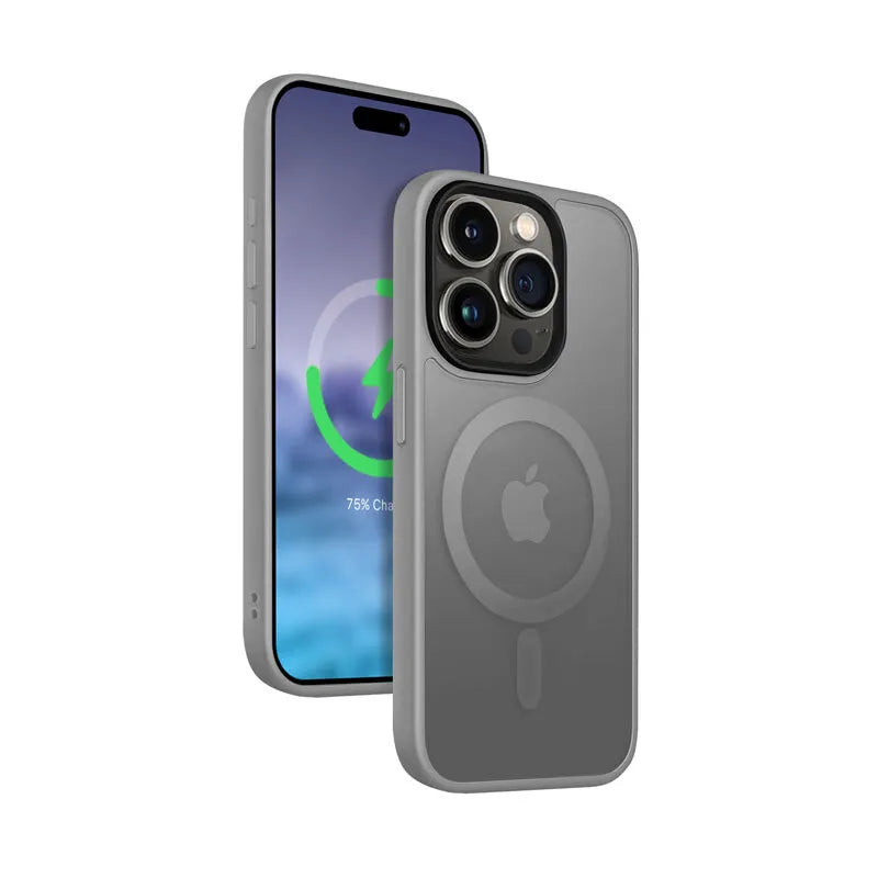 Crong Hybrid Frost MAG dėklas – iPhone 15 Pro MagSafe dėklas (pilkas)