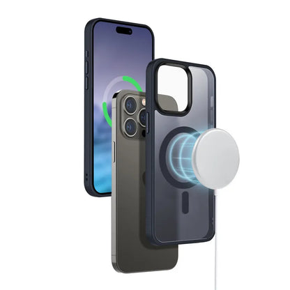 Crong Hybrid Frost MAG dėklas - iPhone 15 Pro MagSafe dėklas (Tamsiai mėlynas)