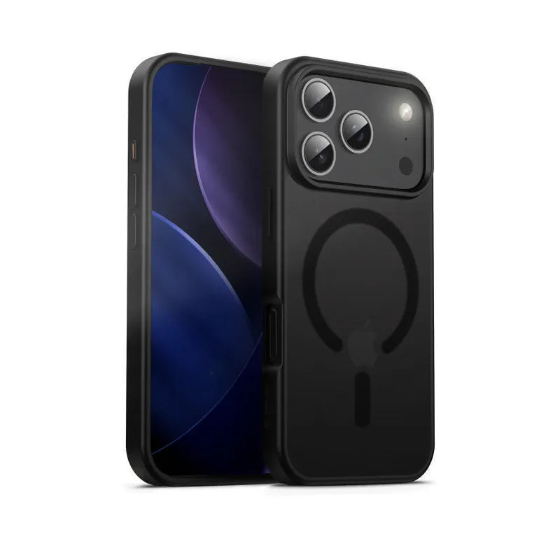 Crong Hybrid Frost MAG dėklas – MagSafe iPhone 17 Pro dėklas (juodas)