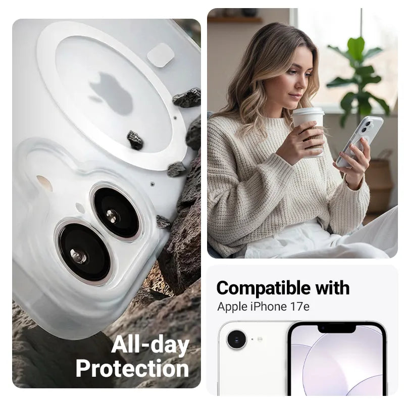 Crong Hybrid Matte Magnetic - Dėklas su MagSafe iPhone 17e / 16e (rožinė)