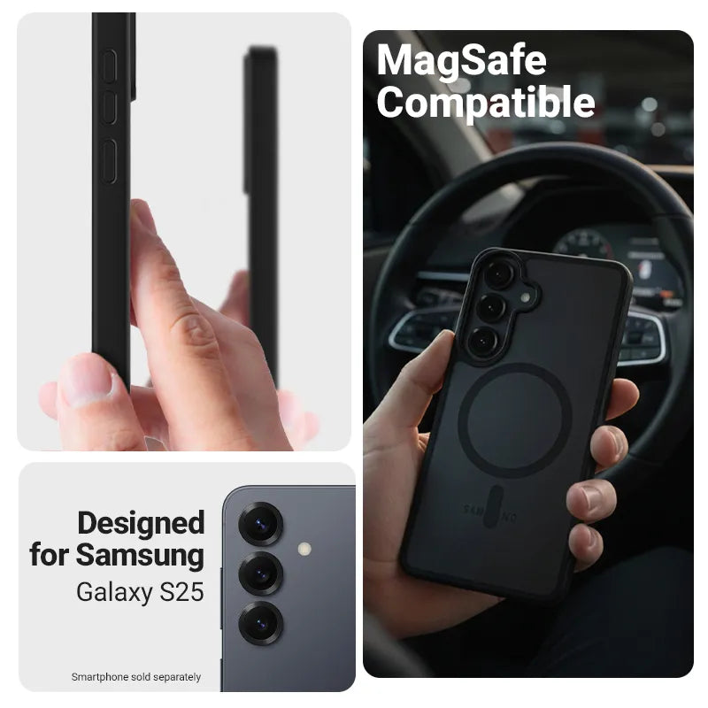 Crong Hybrid Matte Magnetic - Dėklas su MagSafe, skirtas Samsung Galaxy S25 (Rožinis)