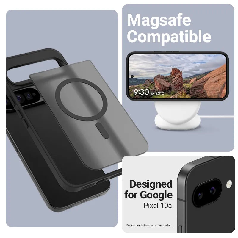 Crong Hybrid Matte Magnetic – MagSafe dėklas Google Pixel 10a (juodas)