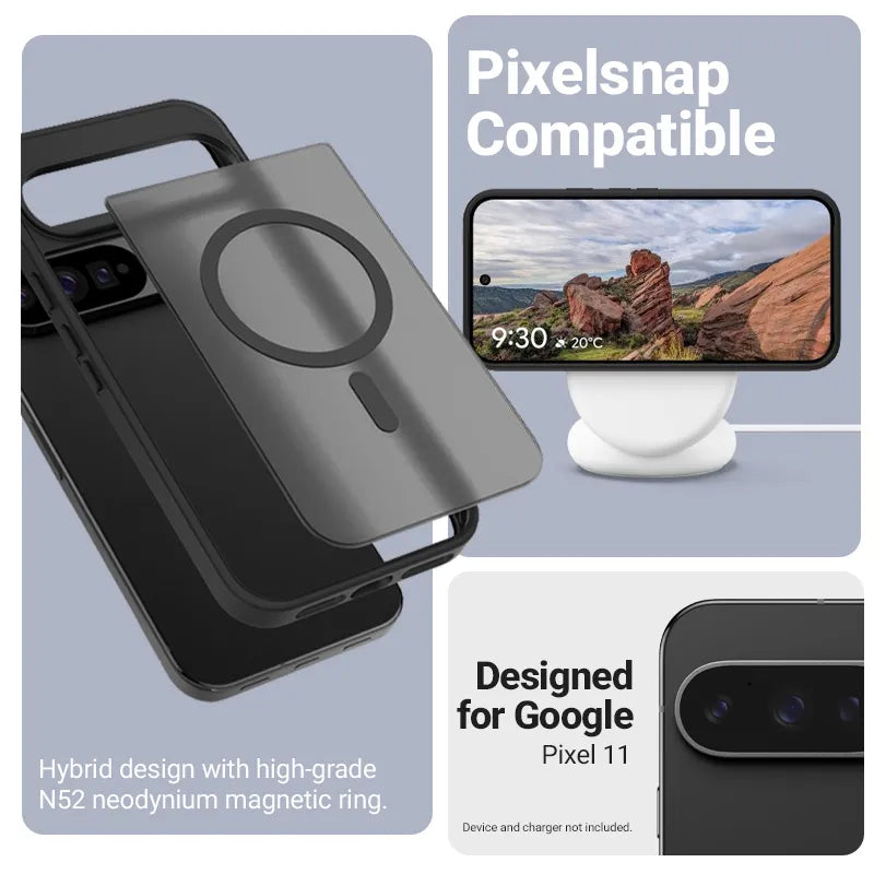 Crong Hybrid Matte Magnetic – MagSafe dėklas Google Pixel 11 (juodas)