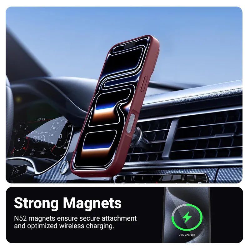 Crong Hybrid Matte Magnetic - MagSafe dėklas iPhone 17 Pro (bordo spalvos)