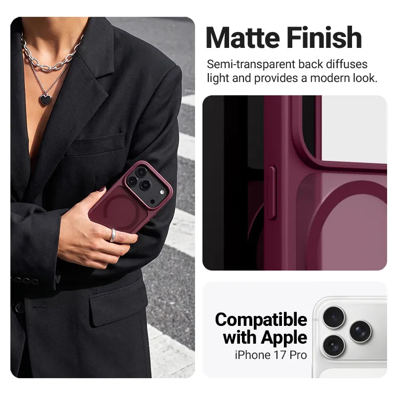 Crong Hybrid Matte Magnetic - MagSafe dėklas iPhone 17 Pro (bordo spalvos)
