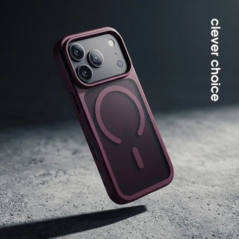 Crong Hybrid Matte Magnetic - MagSafe dėklas iPhone 17 Pro (bordo spalvos)