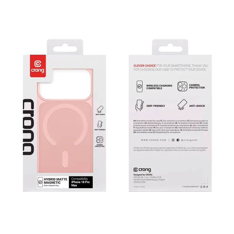 Crong Hybrid Matte Magnetic – MagSafe dėklas iPhone 18 Pro Max / 17 Pro Max (rožinis)