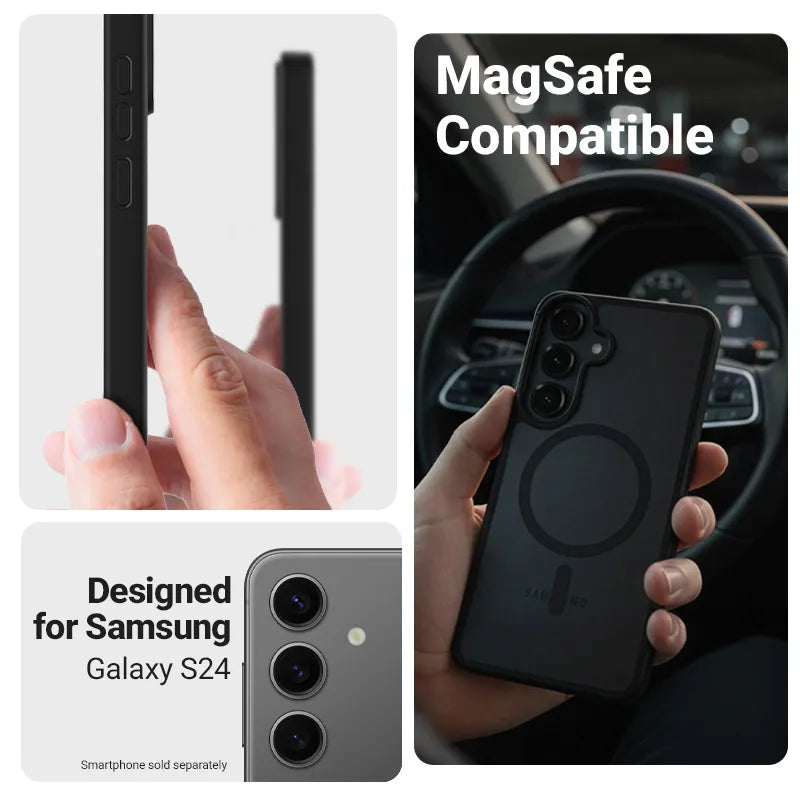 Crong Hybrid Matte Magnetic - MagSafe dėklas Samsung Galaxy S24 (Juodas)