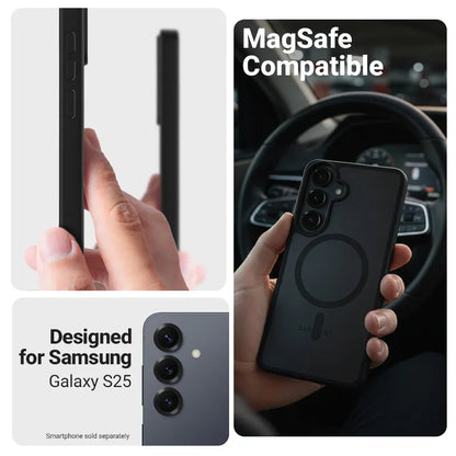 Crong Hybrid Matte Magnetic - MagSafe dėklas Samsung Galaxy S25 (Baltas)