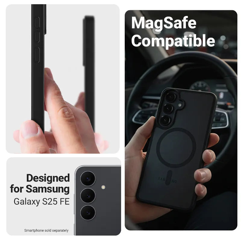 Crong Hybrid Matte Magnetic - MagSafe dėklas Samsung Galaxy S25 FE (Juodas)