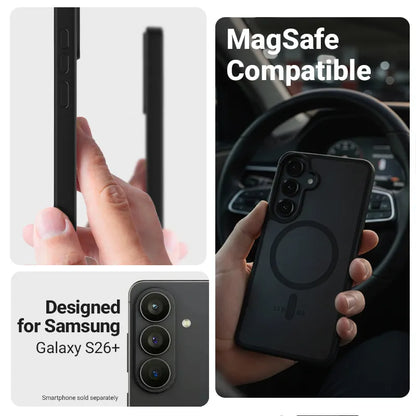 Crong Hybrid Matte Magnetic - MagSafe dėklas Samsung Galaxy S26+ (Juodas)