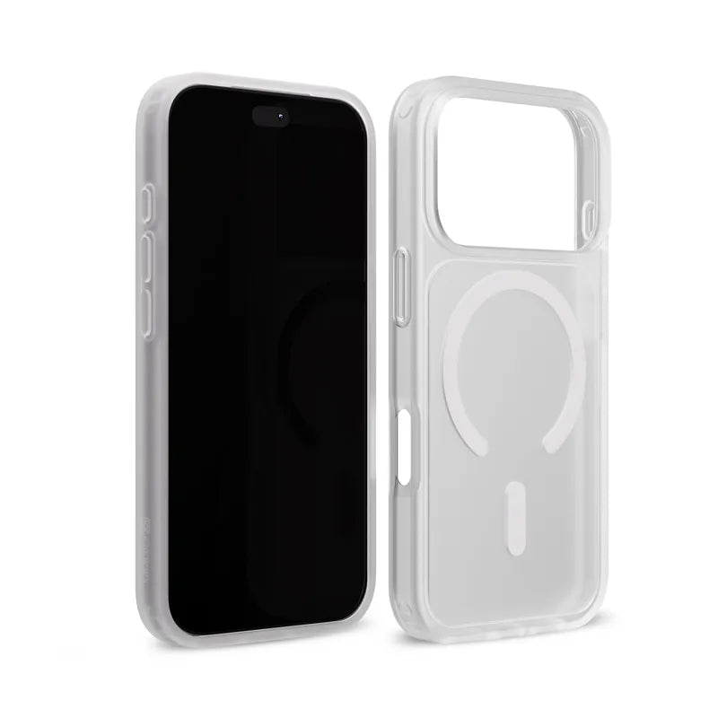 Crong Hybrid Matte Magnetic – MagSafe dėklas, skirtas iPhone 18 Pro / 17 Pro (baltas)