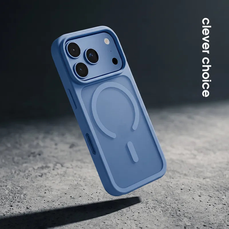 Crong Hybrid Matte Magnetic – MagSafe dėklas, skirtas iPhone 18 Pro / 17 Pro (mėlynas)