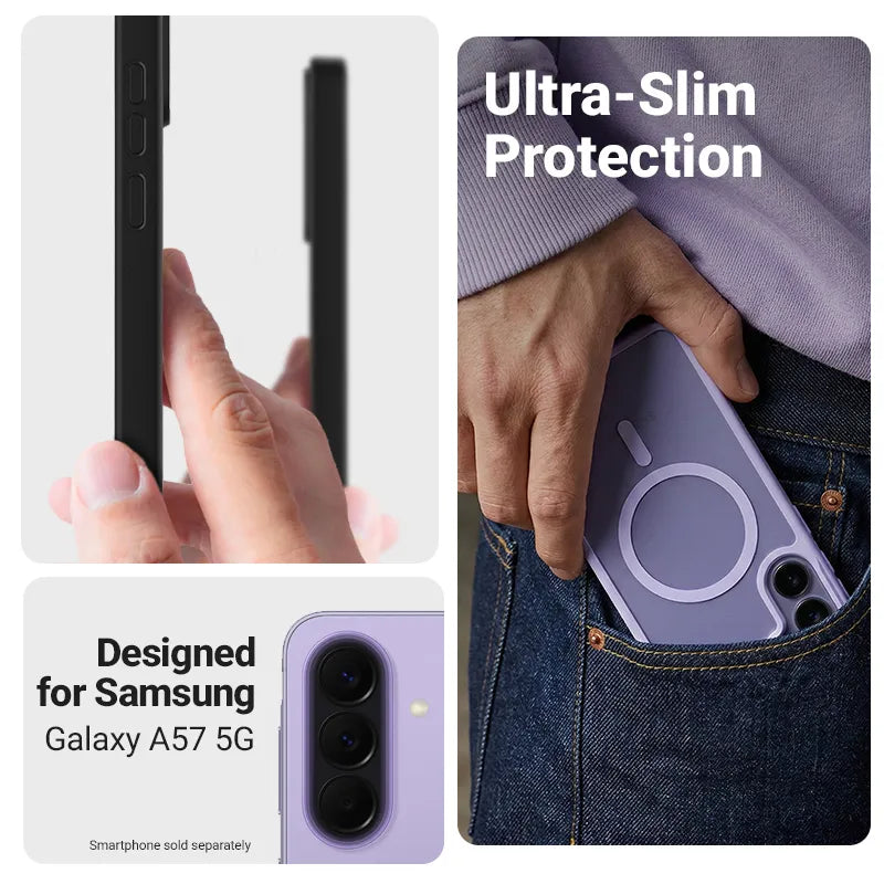 Crong Hybrid Matte Magnetic – MagSafe dėklas, skirtas Samsung Galaxy A57 (levandų spalvos)