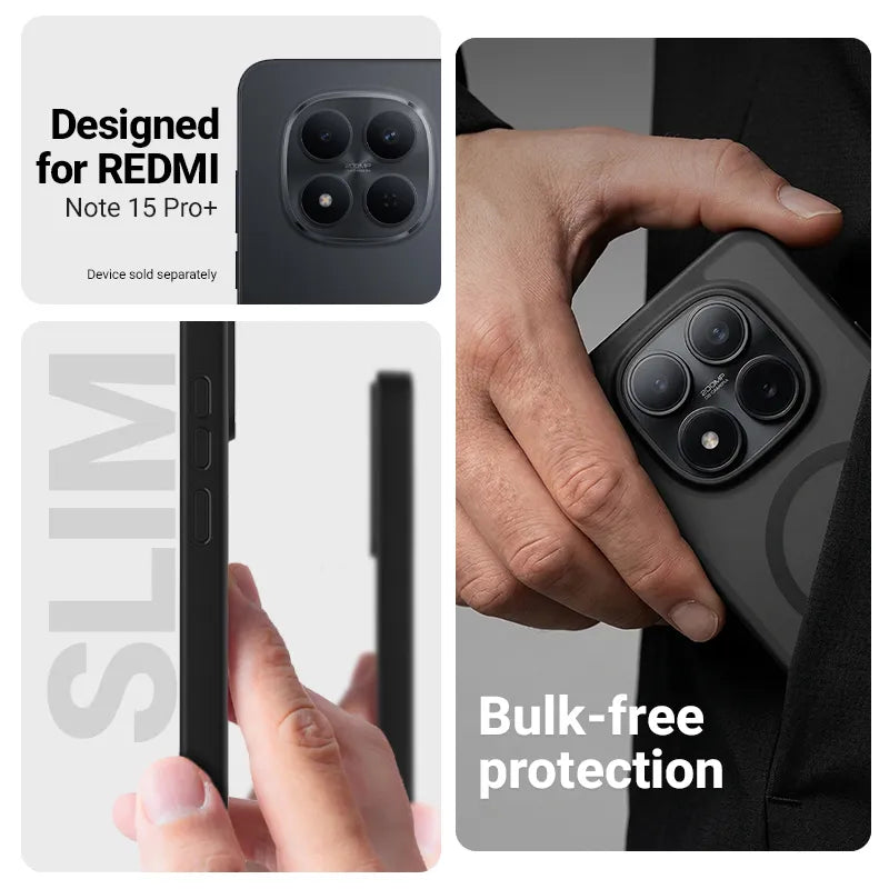 Crong Hybrid Matte Magnetic – MagSafe dėklas Xiaomi Redmi Note 15 Pro+ (juodas)