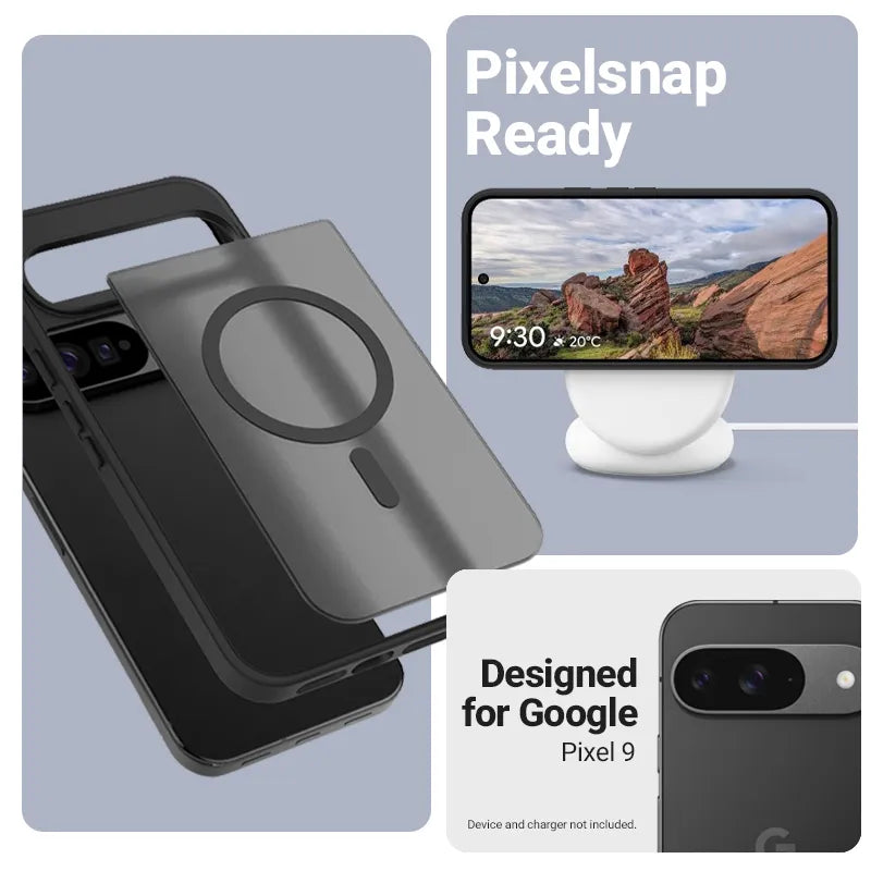 Crong Hybrid Matte Magnetic - MagSafe Google Pixel 9 dėklas (juodas)