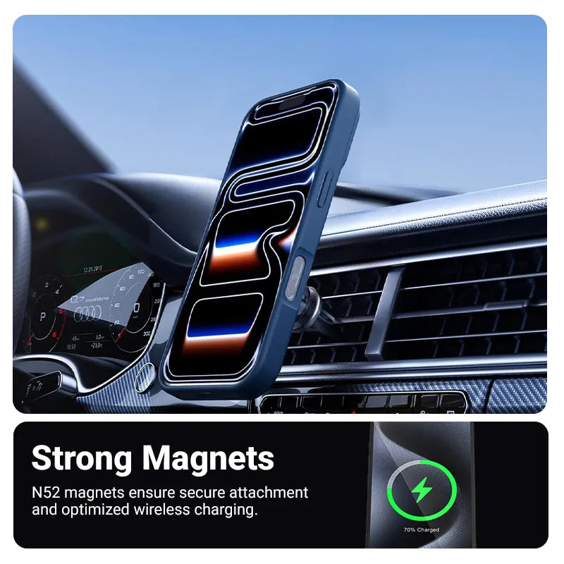Crong Hybrid Matte Magnetic - „MagSafe“ iPhone 17 Pro dėklas (Laivyno mėlyna)