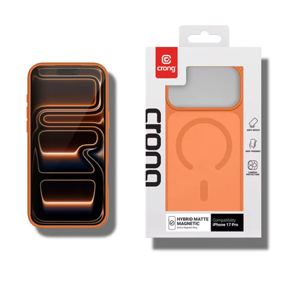 Crong Hybrid Matte Magnetic - MagSafe iPhone 17 Pro dėklas (Oranžinis)
