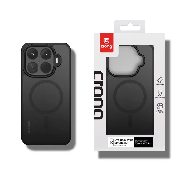 Crong Hybrid Matte Magnetic - Xiaomi 15T Pro MagSafe dėklas (juodas)