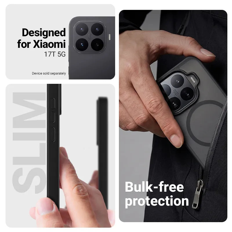 Crong Hybrid Matte Magnetic – Xiaomi 17T MagSafe dėklas (juodas)