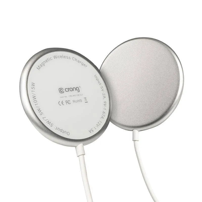 Crong MagSpot bevielis įkroviklis – aliumininis „MagSafe“ 15W indukcinis įkroviklis (Sidabro baltumo)