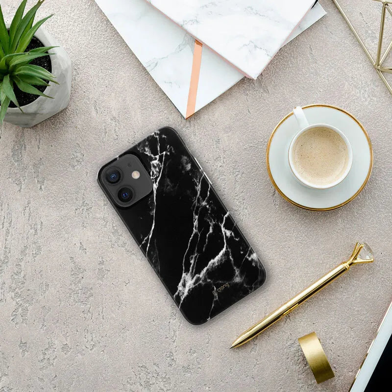 Crong Marble dėklas – iPhone 12 Mini dėklas (juodas)