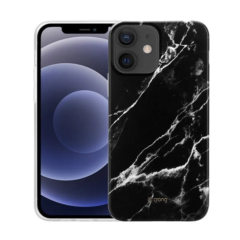 Crong Marble dėklas – iPhone 12 Mini dėklas (juodas)