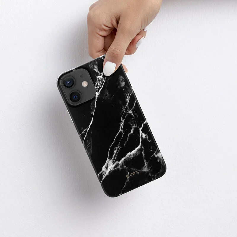Crong Marble dėklas – iPhone 12 Mini dėklas (juodas)
