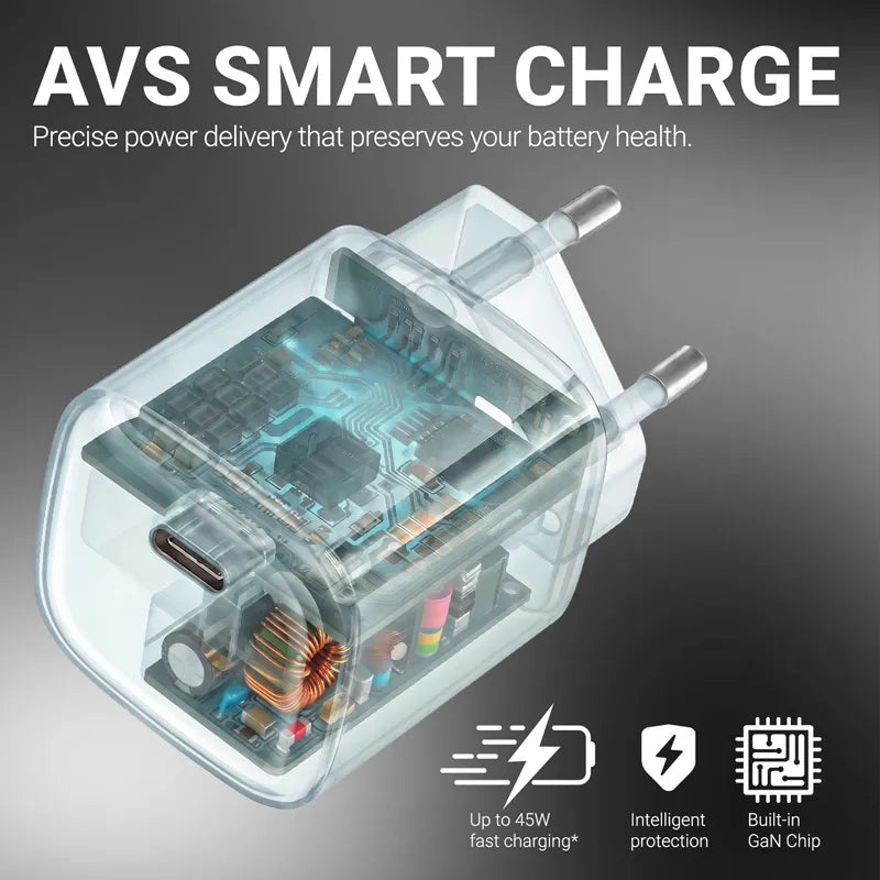 Crong NEO GaN įkroviklis - 40W USB-C PD įkroviklis su AVS (baltas)