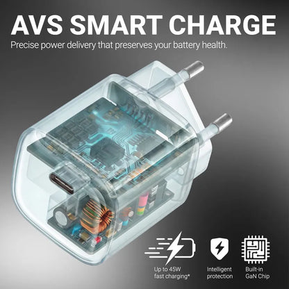 Crong NEO GaN įkroviklis - 40W USB-C PD įkroviklis su AVS (baltas)
