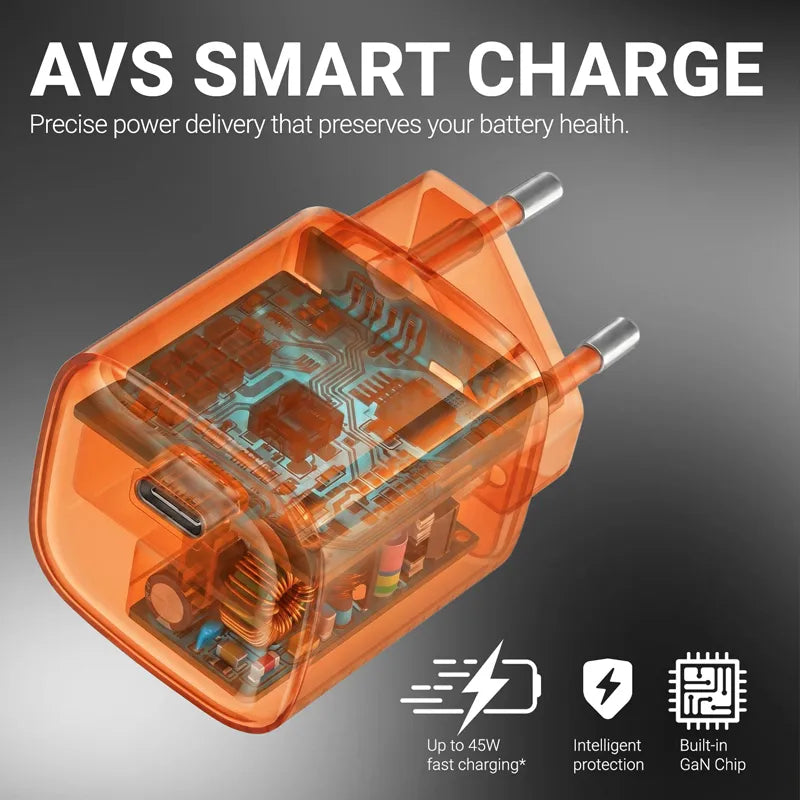 Crong NEO GaN įkroviklis - 40W USB-C PD įkroviklis su AVS (oranžinis)