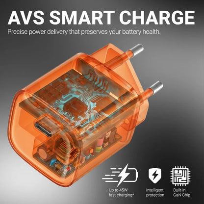 Crong NEO GaN įkroviklis - 40W USB-C PD įkroviklis su AVS (oranžinis)