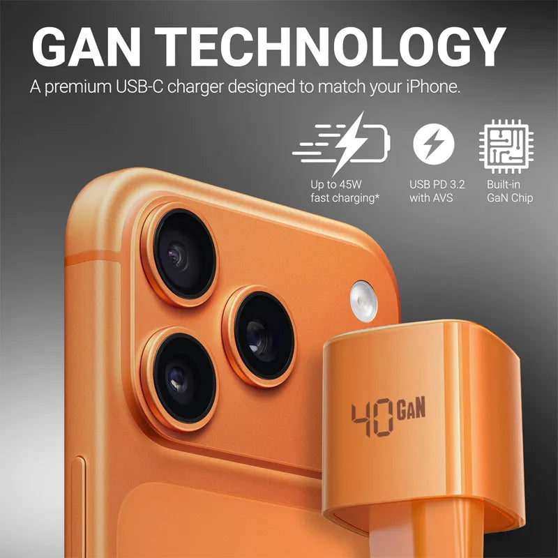 Crong NEO GaN įkroviklis - 40W USB-C PD įkroviklis su AVS (oranžinis)