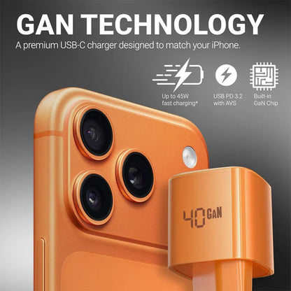 Crong NEO GaN įkroviklis - 40W USB-C PD įkroviklis su AVS (oranžinis)