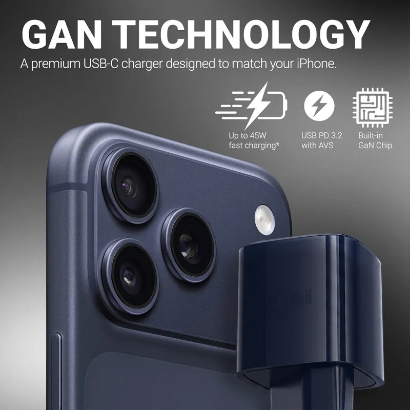 Crong NEO GaN įkroviklis – USB-C 40W PD įkroviklis su AVS (tamsiai mėlynas)