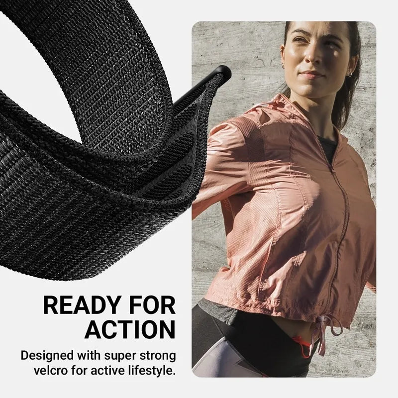 Crong Nylon - sportinė apyrankė, skirta „Apple Watch“ 44/45/46/49 mm (naktinė pilka)