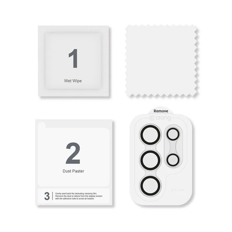 Crong objektyvo žiedas – Grūdintas stiklas, skirtas Samsung Galaxy S24 Ultra kameros objektyvui (skaidrus)