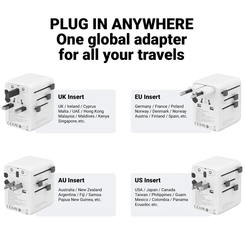 Crong One World kelioninis adapteris – universalus GaN kelioninis adapteris 45W UK/EU/US/AU (baltas)