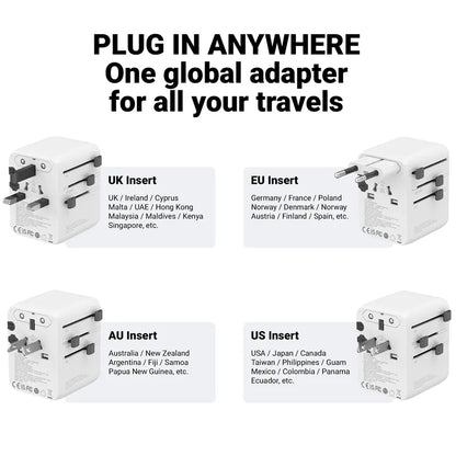 Crong One World kelioninis adapteris – universalus GaN kelioninis adapteris 45W UK/EU/US/AU (baltas)