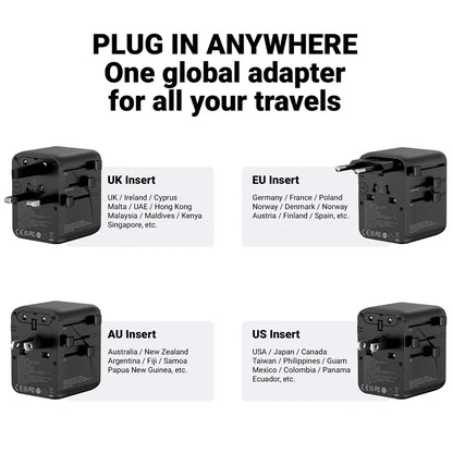 Crong One World kelionių adapteris – universalus GaN kelionių adapteris 45W UK/EU/US/AU (juodas)