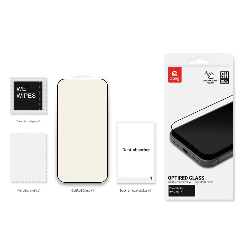 Crong OptiRed Glass - Grūdintas stiklas su mėlynos šviesos filtru iPhone 17