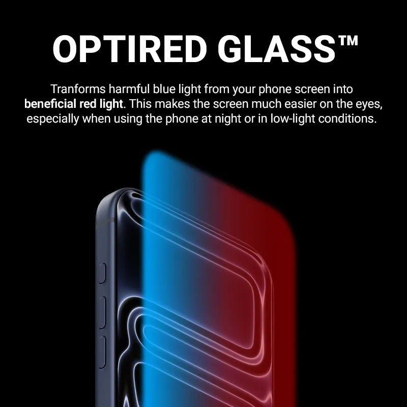 Crong OptiRed Glass – Grūdintas stiklas su mėlynos šviesos filtru, skirtas iPhone 17 Pro Max