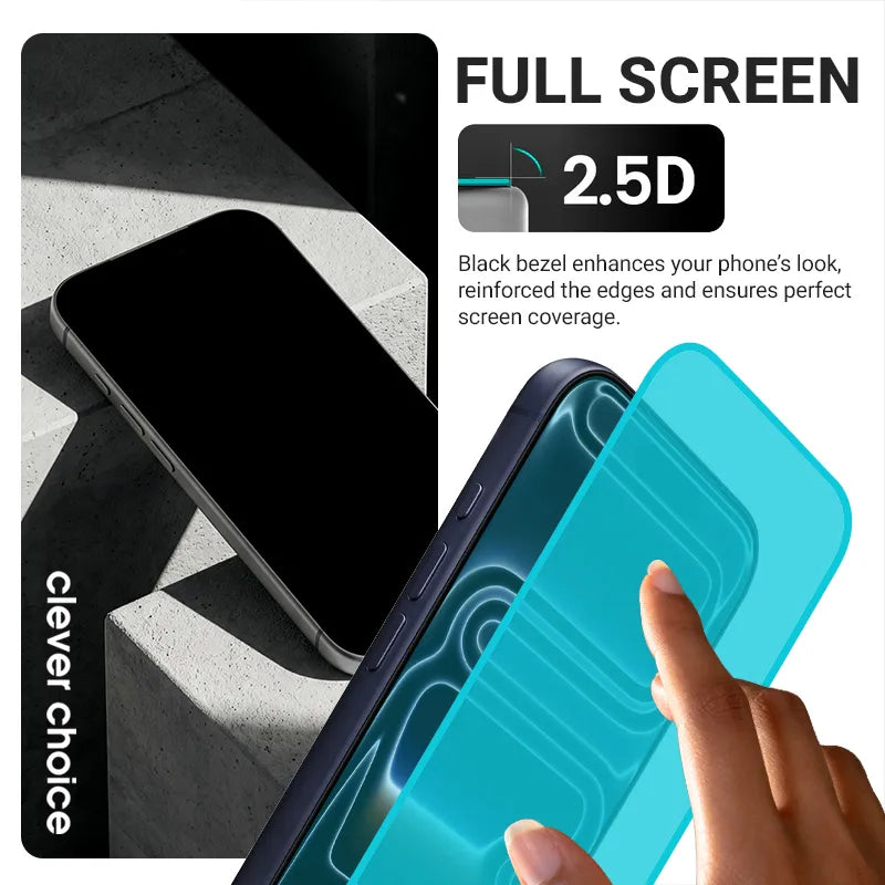 Crong OptiRed Glass – grūdintas stiklas su mėlynos šviesos filtru, skirtas iPhone 17 Pro
