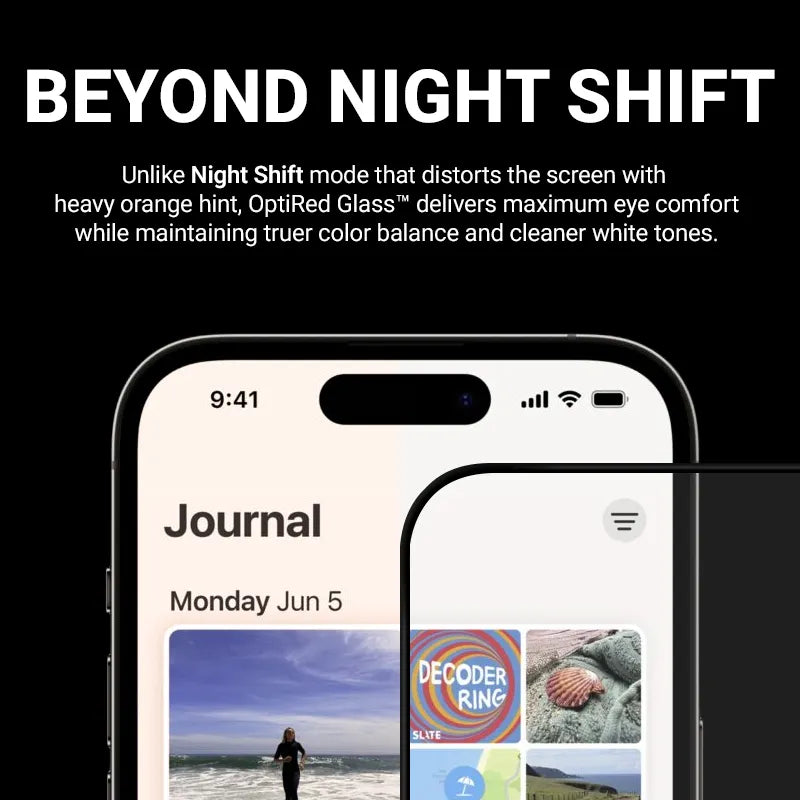 Crong OptiRed Glass – grūdintas stiklas su mėlynos šviesos filtru, skirtas iPhone 17 Pro