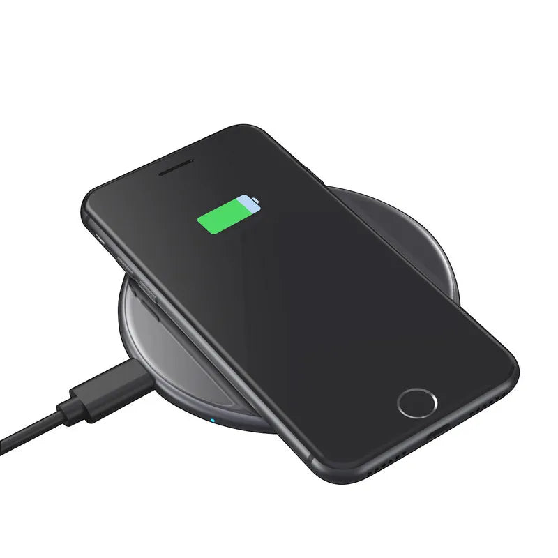 Crong PowerSpot Greitas belaidis įkroviklis – 15 W aliuminio USB-C Qi belaidis įkroviklis su grūdinto stiklo danga (šešėlio juoda)