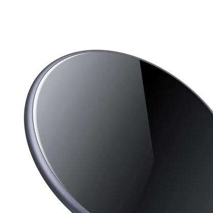 Crong PowerSpot Greitas belaidis įkroviklis – 15 W aliuminio USB-C Qi belaidis įkroviklis su grūdinto stiklo danga (šešėlio juoda)