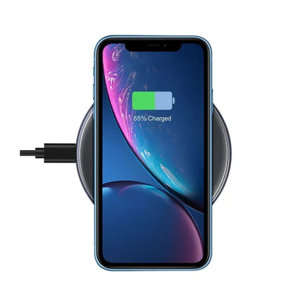 Crong PowerSpot Greitas belaidis įkroviklis – 15 W aliuminio USB-C Qi belaidis įkroviklis su grūdinto stiklo danga (šešėlio juoda)