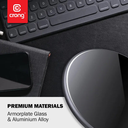 Crong PowerSpot Greitas belaidis įkroviklis – aliumininis 15 W USB-C Qi belaidis įkroviklis su grūdinto stiklo danga (sidabro baltumo)